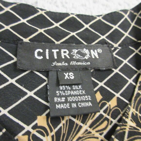 Citron Santa Monica Silk Shirt Blouse Top size XS FLAW Asian Band Collar Peacock - Picture 2 of 12